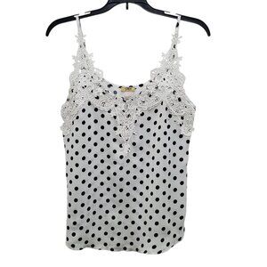 Stady Women's White Black Polka Dot Print‎ Lace Trim Cami Shell Camisole Size M